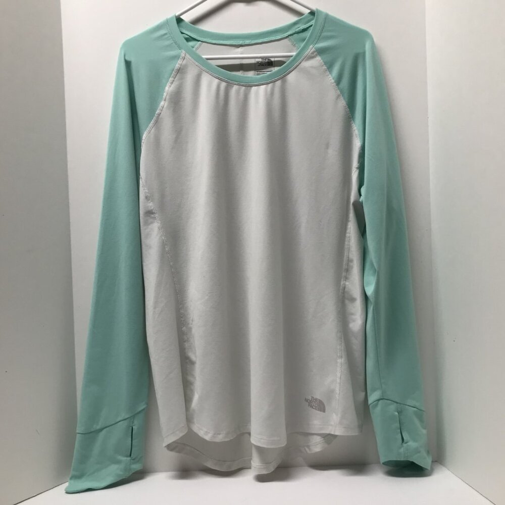 The North Face White/Mint Green Long Sleeve Baseball Tee